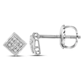 Keene Jewelers 10kt White Gold Womens Round Diamond Square Cluster Stud Earrings 1/20 Cttw