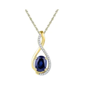 Keene Jewelers 10kt Yellow Gold Womens Oval Lab-Created Blue Sapphire Solitaire Pendant 1-3/4 Cttw