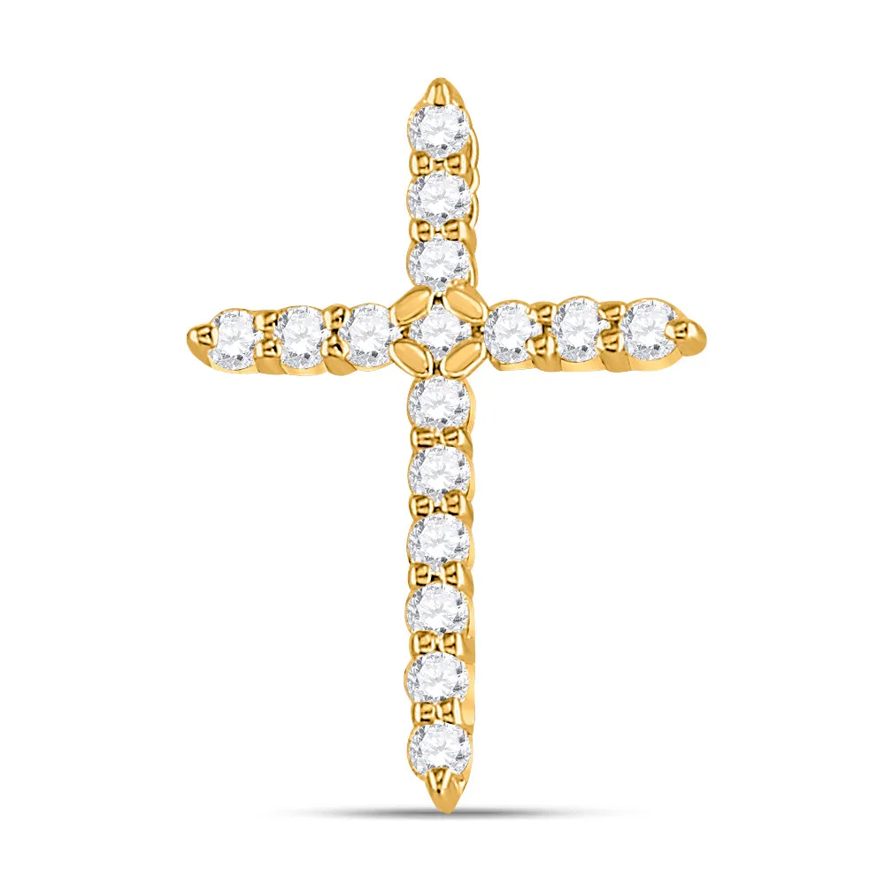 Keene Jewelers 10kt Yellow Gold Womens Round Diamond Cross Pendant 1/4 Cttw