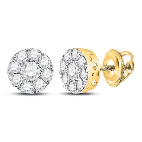 Keene Jewelers 10kt Yellow Gold Womens Round Diamond Flower Cluster Earrings 3/4 Cttw