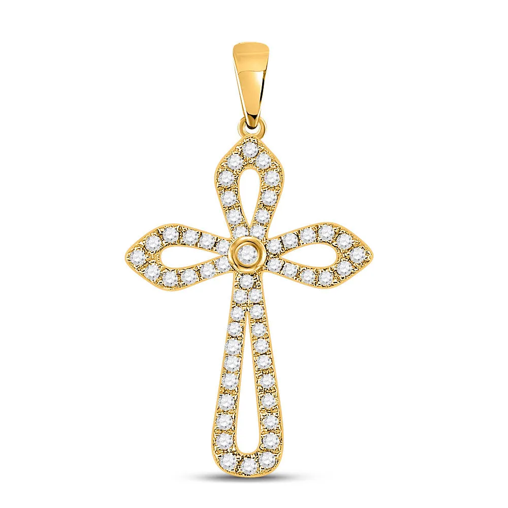 Keene Jewelers 10kt Yellow Gold Womens Round Diamond Gothic Cross Pendant 1/3 Cttw