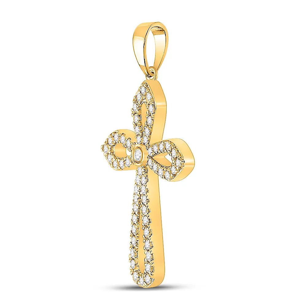 Keene Jewelers 10kt Yellow Gold Womens Round Diamond Gothic Cross Pendant 1/3 Cttw