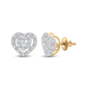 Keene Jewelers 10kt Yellow Gold Womens Round Diamond Heart Earrings 1/12 Cttw