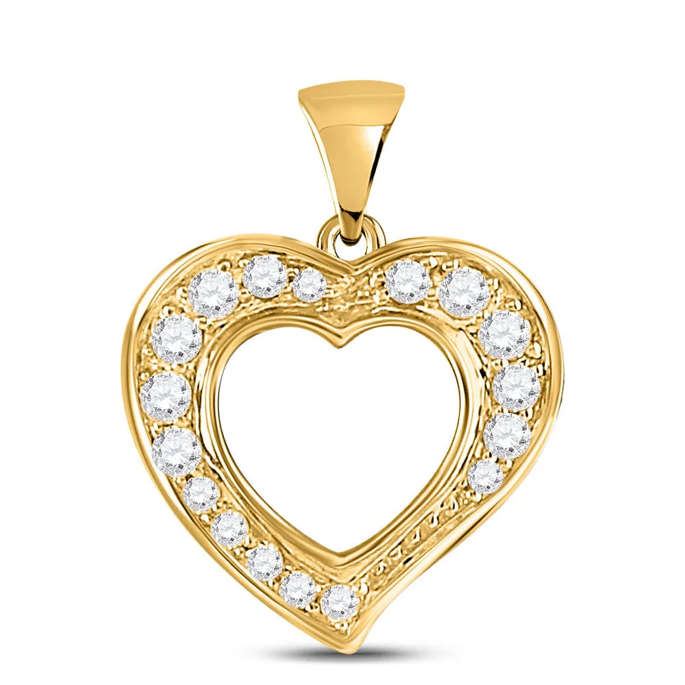 Keene Jewelers 10kt Yellow Gold Womens Round Diamond Heart Pendant 1/10 Cttw