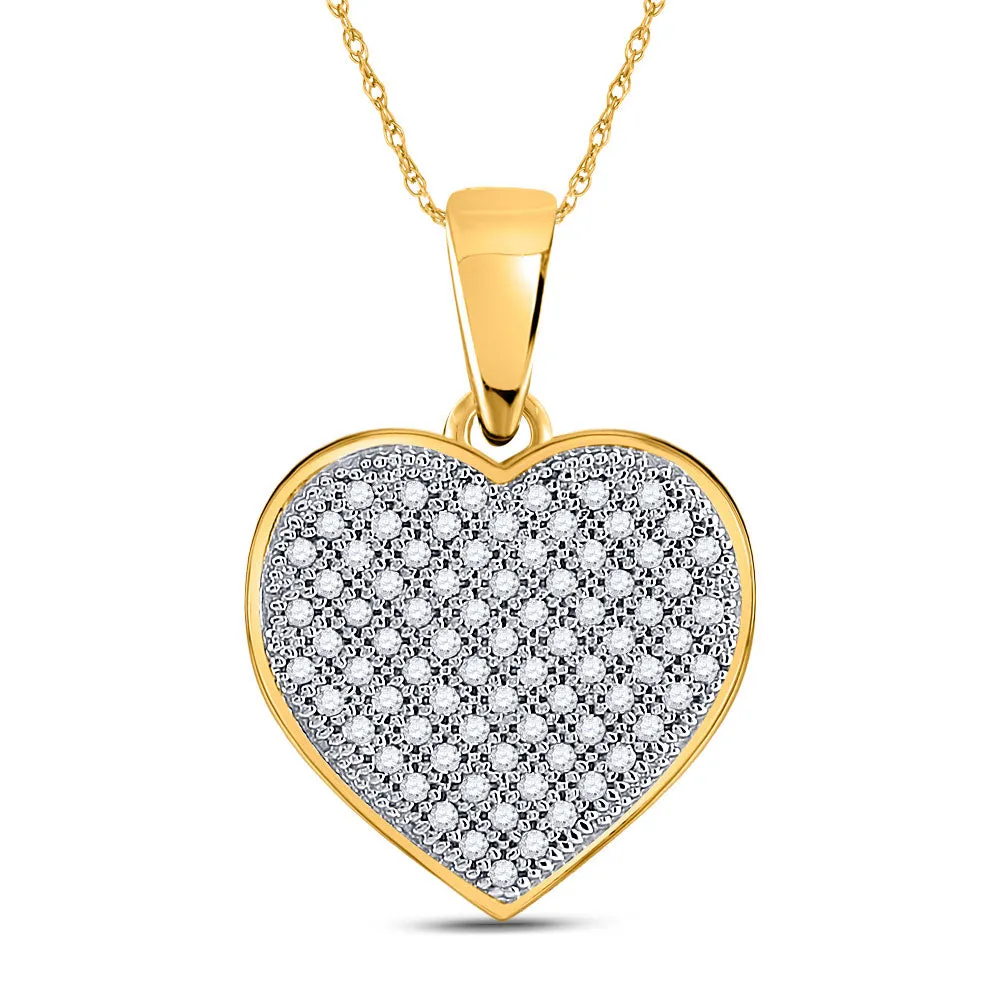 Keene Jewelers 10kt Yellow Gold Womens Round Diamond Heart Pendant 1/4 Cttw