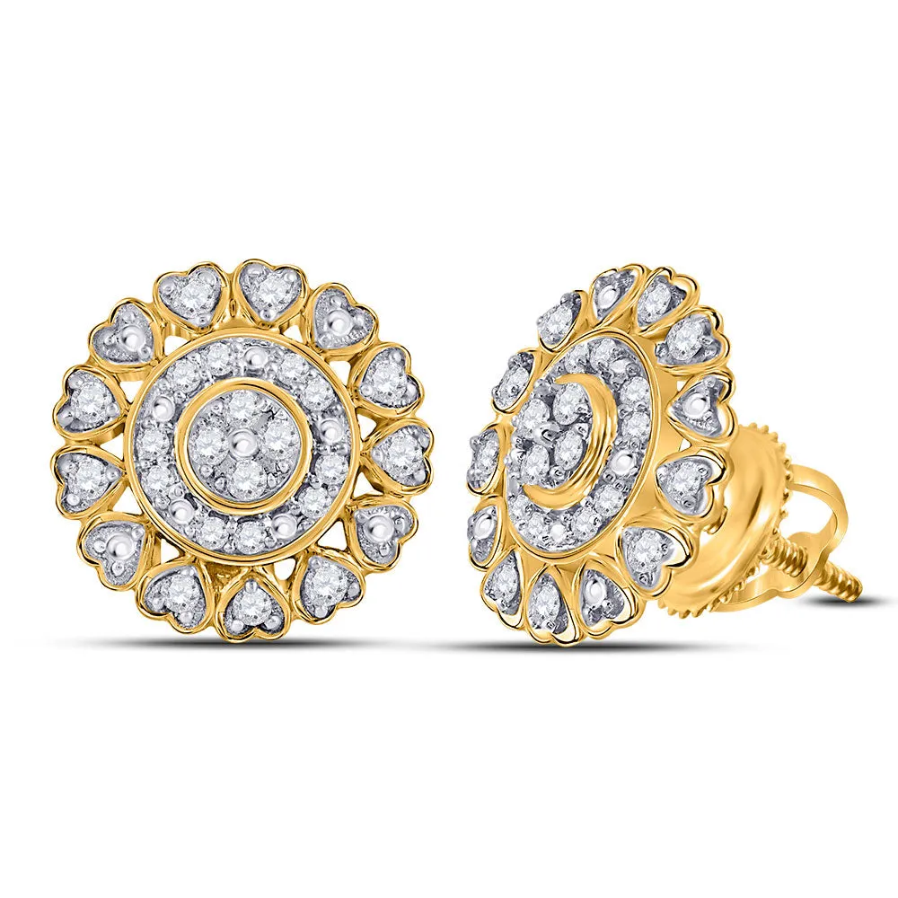 Keene Jewelers 10kt Yellow Gold Womens Round Diamond Heart Stud Earrings 1/4 Cttw