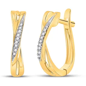 Keene Jewelers 10kt Yellow Gold Womens Round Diamond Slender Crossover Hoop Earrings 1/20 Cttw