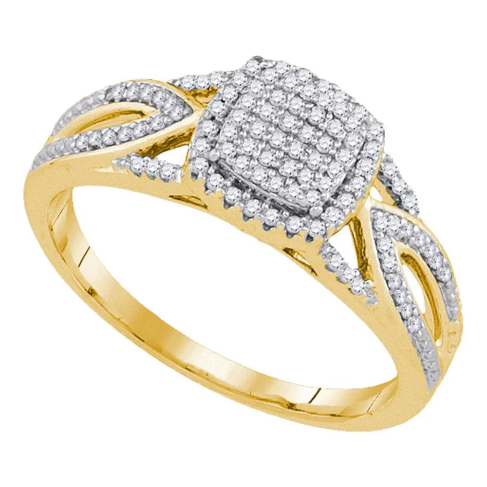 Keene Jewelers 10kt Yellow Gold Womens Round Diamond Square Cluster Ring 1/4 Cttw