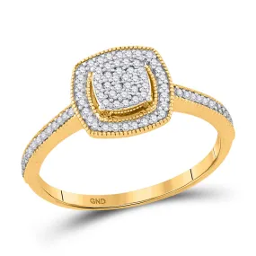 Keene Jewelers 10kt Yellow Gold Womens Round Diamond Square Cluster Ring 1/5 Cttw