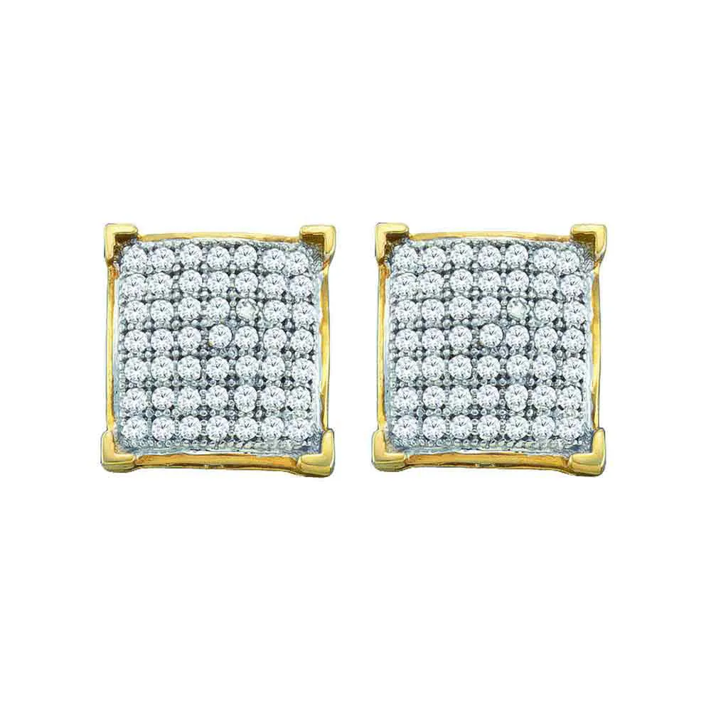 Keene Jewelers 10kt Yellow Gold Womens Round Diamond Square Stud Earrings 1/2 Cttw