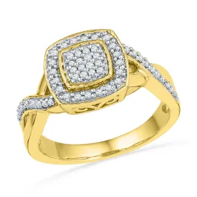 Keene Jewelers 10kt Yellow Gold Womens Round Diamond Twist Square Cluster Ring 1/3 Cttw