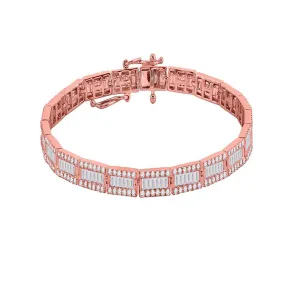 Keene Jewelers 14kt Rose Gold Womens Baguette Diamond Link Bracelet 3-1/2 Cttw