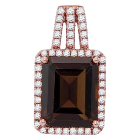 Keene Jewelers 14kt Rose Gold Womens Emerald Smoky Quartz Diamond Square Pendant 2-3/4 Cttw