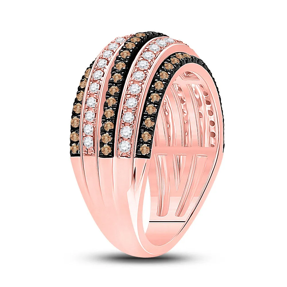 Keene Jewelers 14kt Rose Gold Womens Round Brown Diamond Stripe Band Ring 1 Cttw