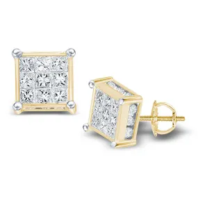 Keene Jewelers 14kt Yellow Gold Womens Princess Diamond Cluster Stud Earrings 1/4 Cttw