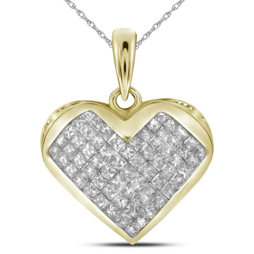 Keene Jewelers 14kt Yellow Gold Womens Princess Diamond Heart Pendant 1 Cttw