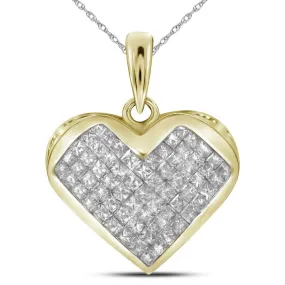 Keene Jewelers 14kt Yellow Gold Womens Princess Diamond Heart Pendant 1 Cttw