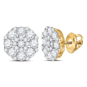 Keene Jewelers 14kt Yellow Gold Womens Round Diamond Octagon Cluster Earrings 1-5/8 Cttw