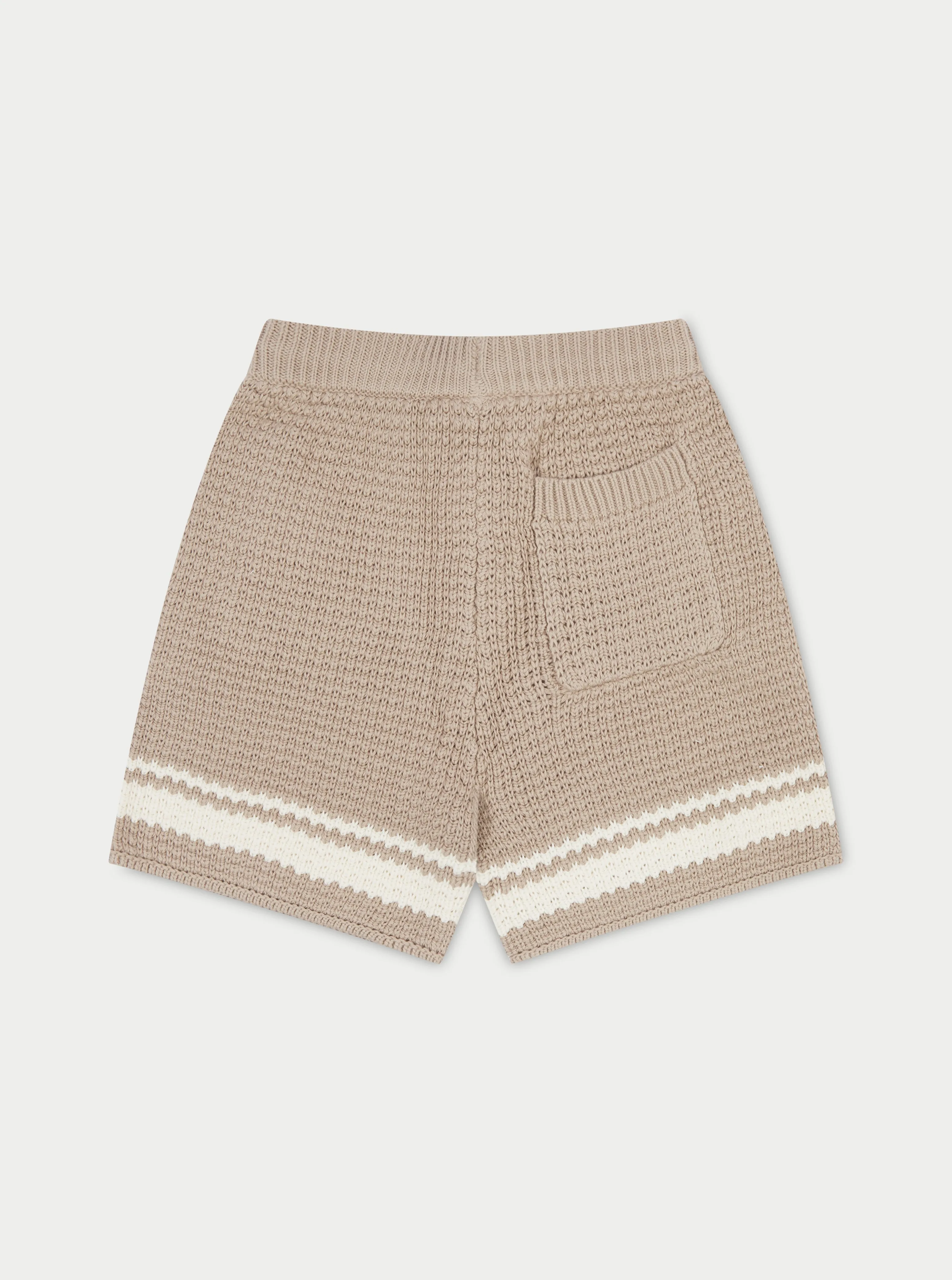 KIDS CROCHET KNITTED CONTRAST STRIPE SHORTS - BROWN