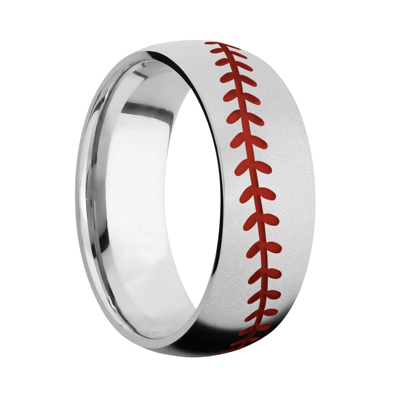 Lashbrook 8MM Cobalt Chrome Wedding Band with a Baseball Pattern