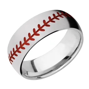 Lashbrook 8MM Cobalt Chrome Wedding Band with a Baseball Pattern