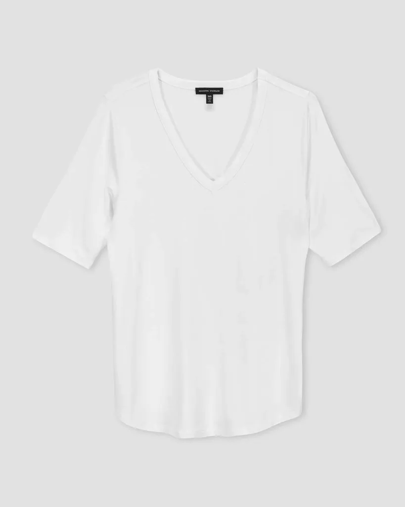 Lily Liquid Jersey V-Neck Stovepipe Tee - White