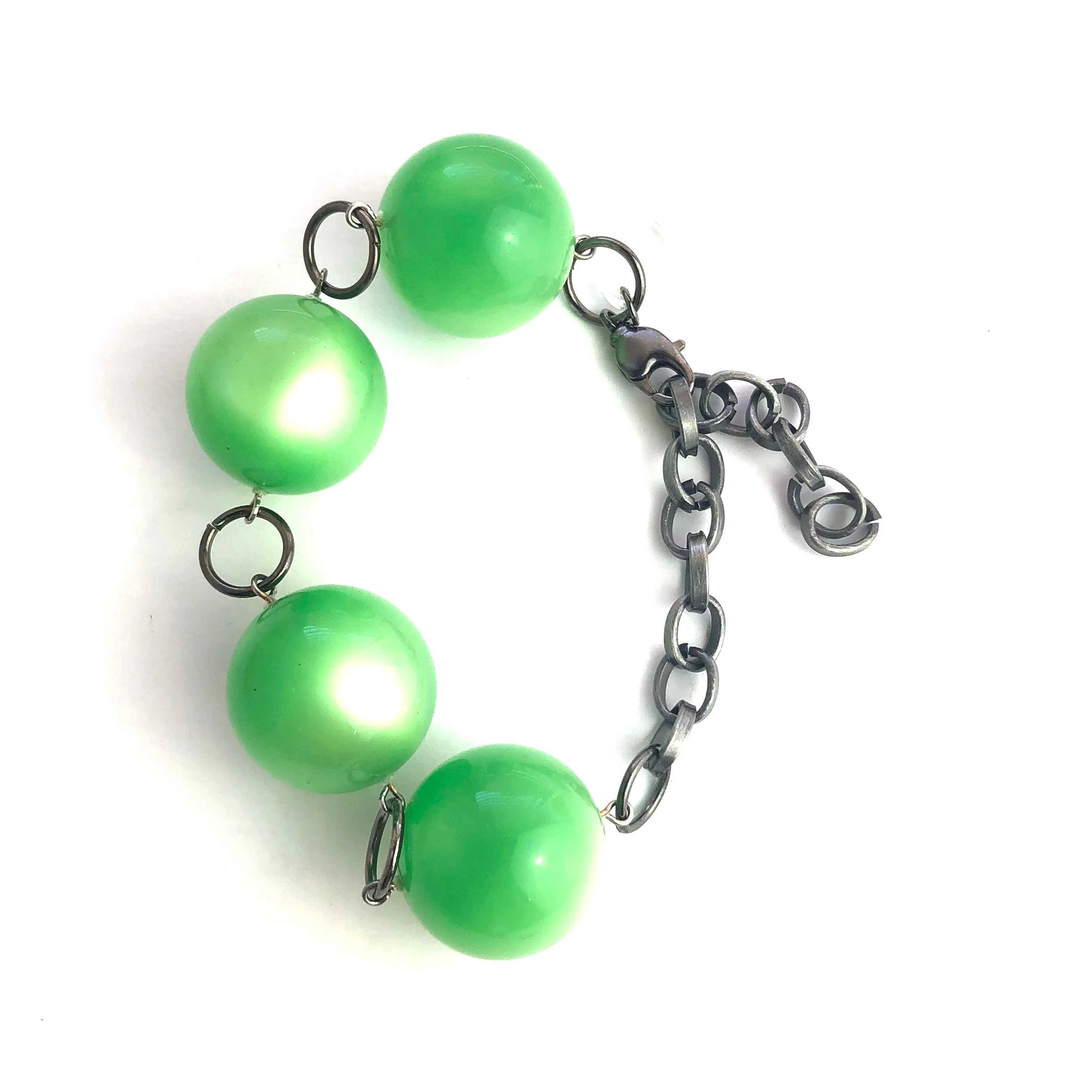 Lime Green Moonglow Jumbo Lucite Bubble Stations Bracelet