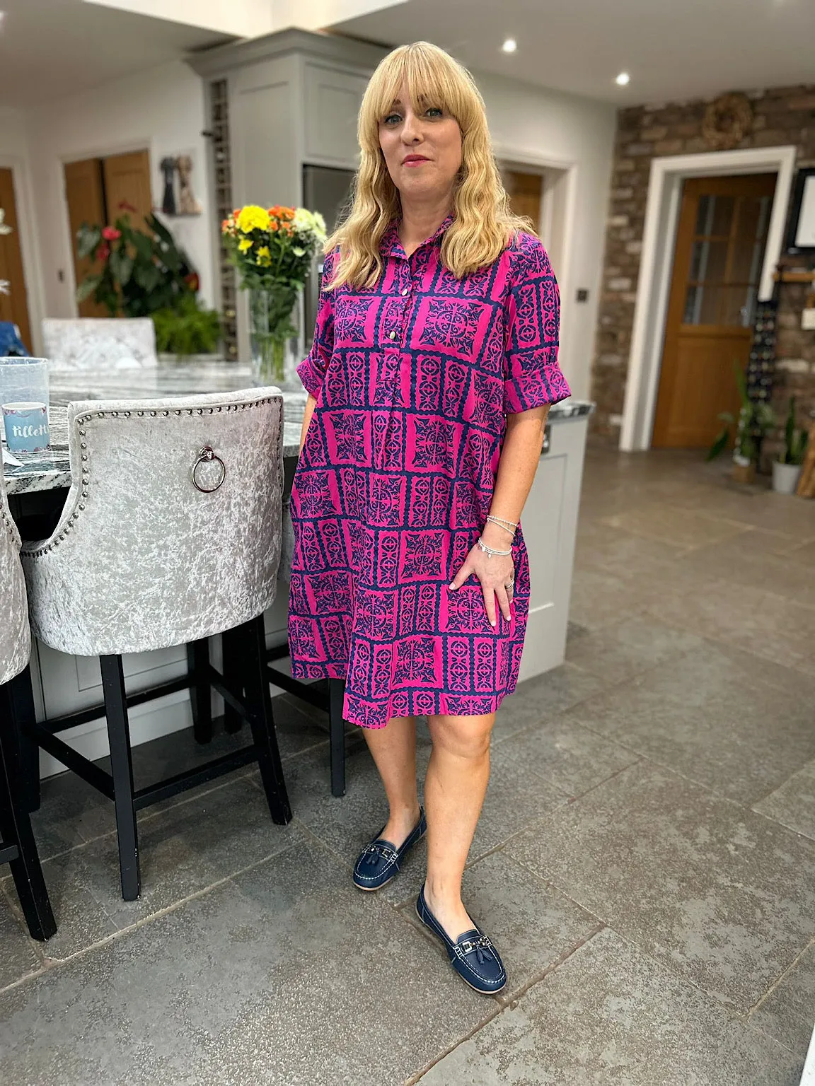 Lipstick Pink Printed Shirt Dress Anita