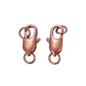 Lobster Claw Clasps, Brass, With Open Jump Ring, Red Copper, 16x6mm