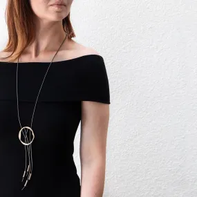 Long Leather Cord Bolo Necklace Dark Grey