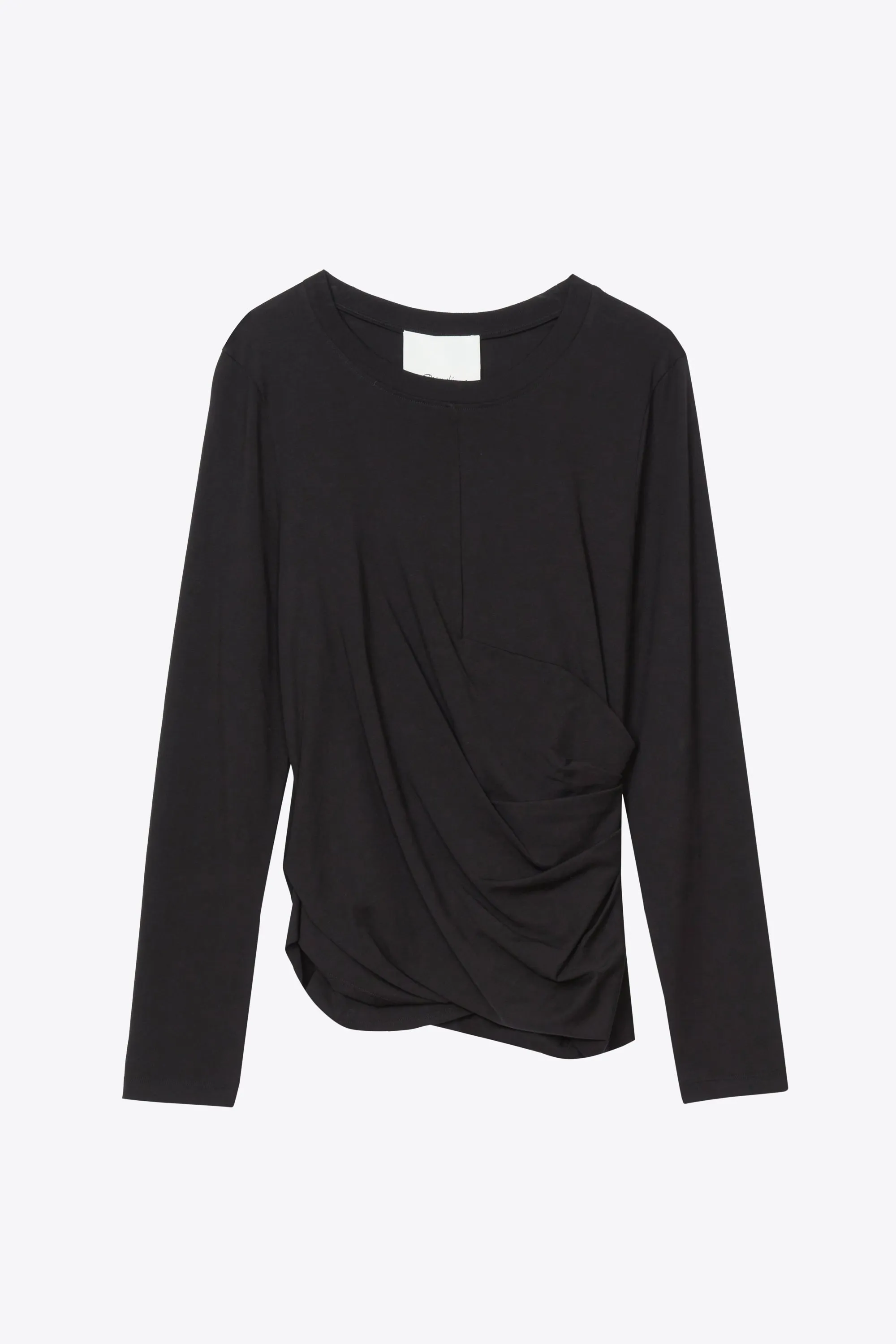 Long Sleeve Draped Cotton Jersey T-Shirt