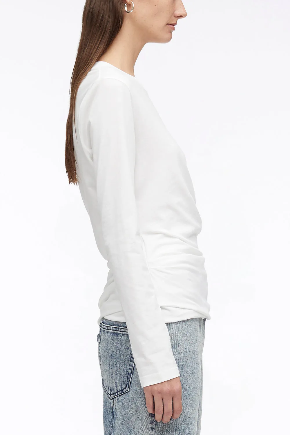 Long Sleeve Draped Cotton Jersey T-Shirt