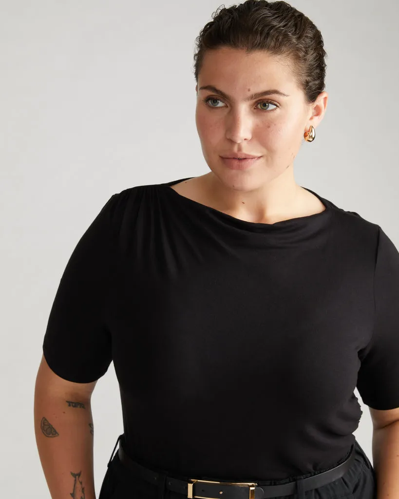 Louise Short Sleeve Liquid Jersey Top - Black