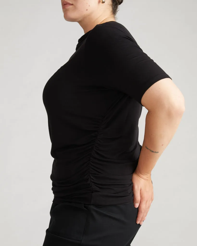 Louise Short Sleeve Liquid Jersey Top - Black