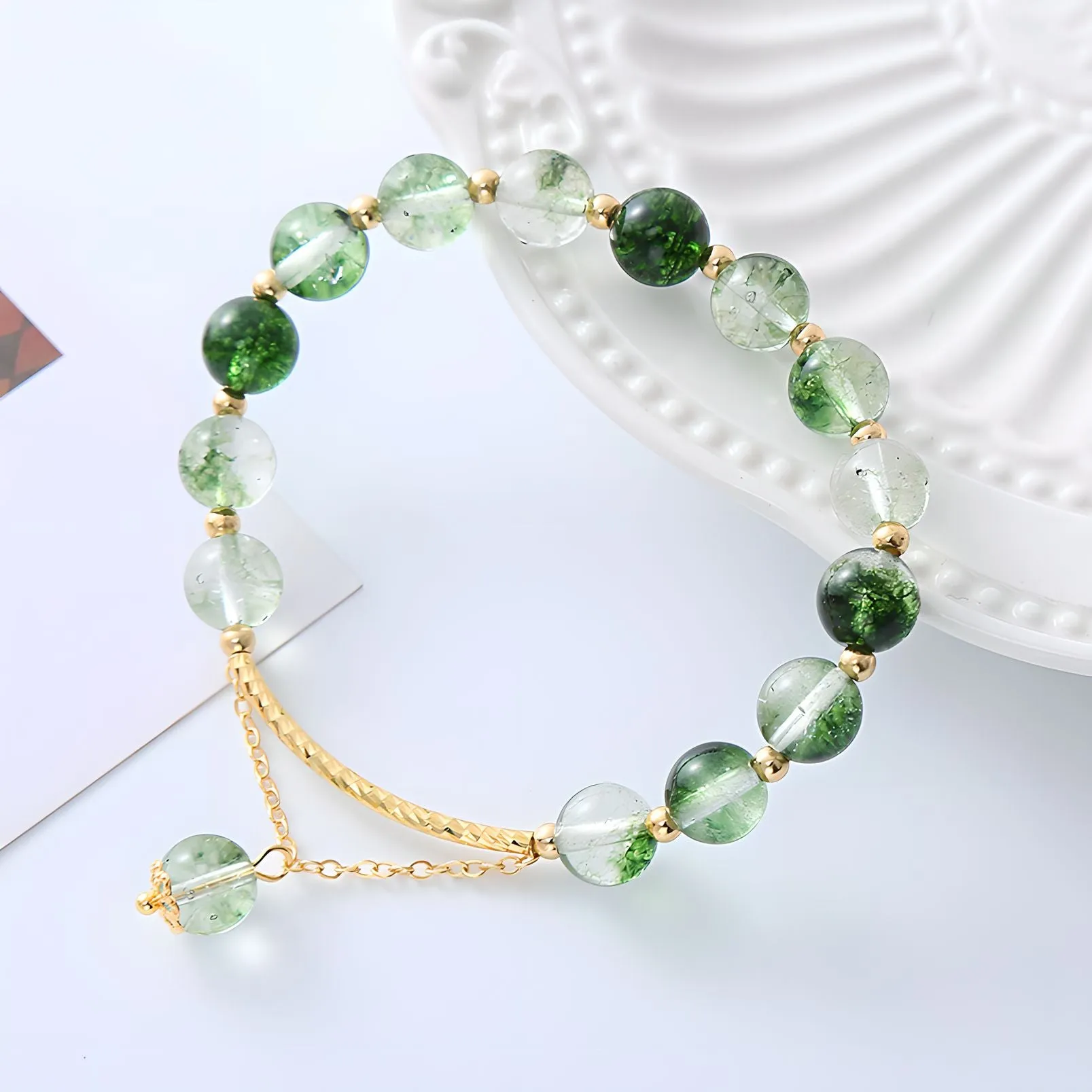 Luxyin Afra Green Phantom Quartz Crystal Bead Bracelet