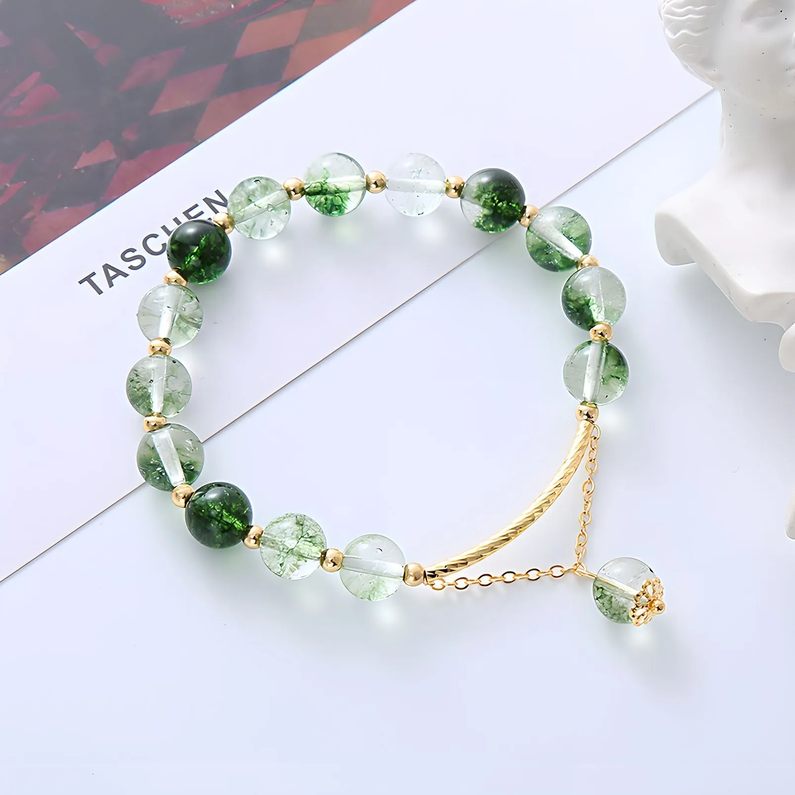 Luxyin Afra Green Phantom Quartz Crystal Bead Bracelet