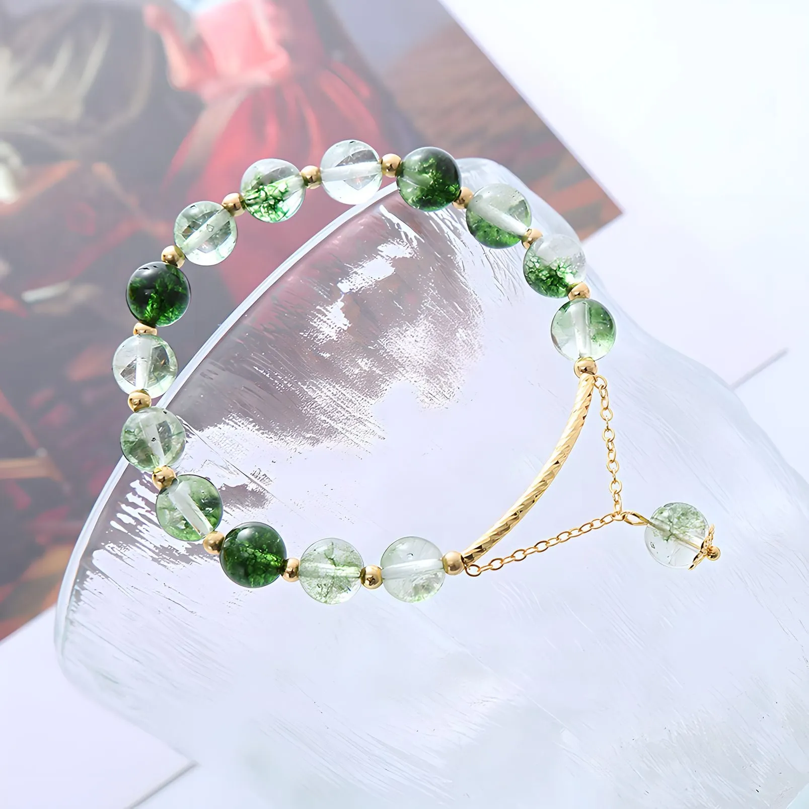 Luxyin Afra Green Phantom Quartz Crystal Bead Bracelet