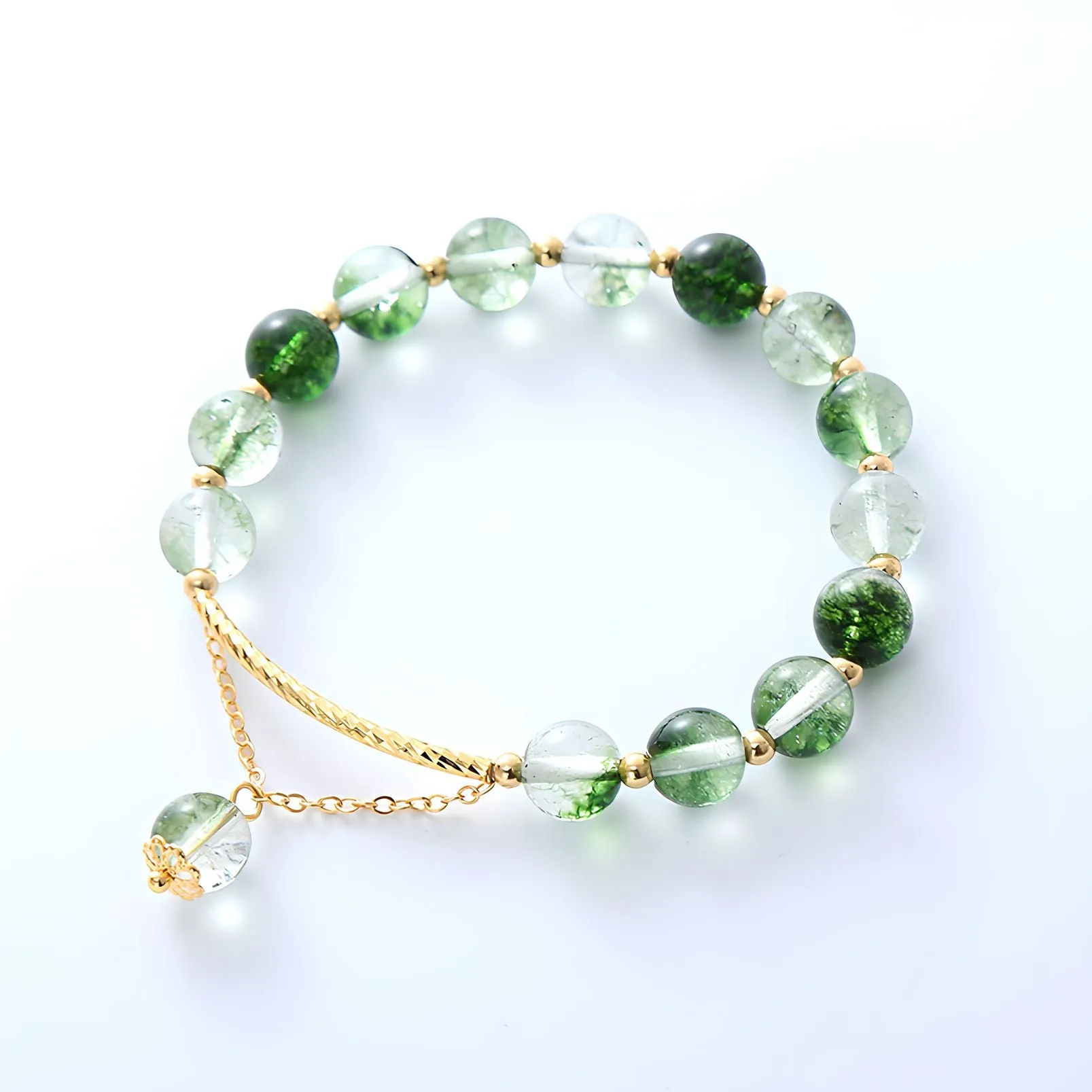 Luxyin Afra Green Phantom Quartz Crystal Bead Bracelet