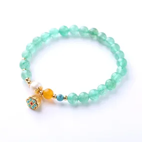 Luxyin Iris Green Strawberry Quartz Crystal Bead Bracelet