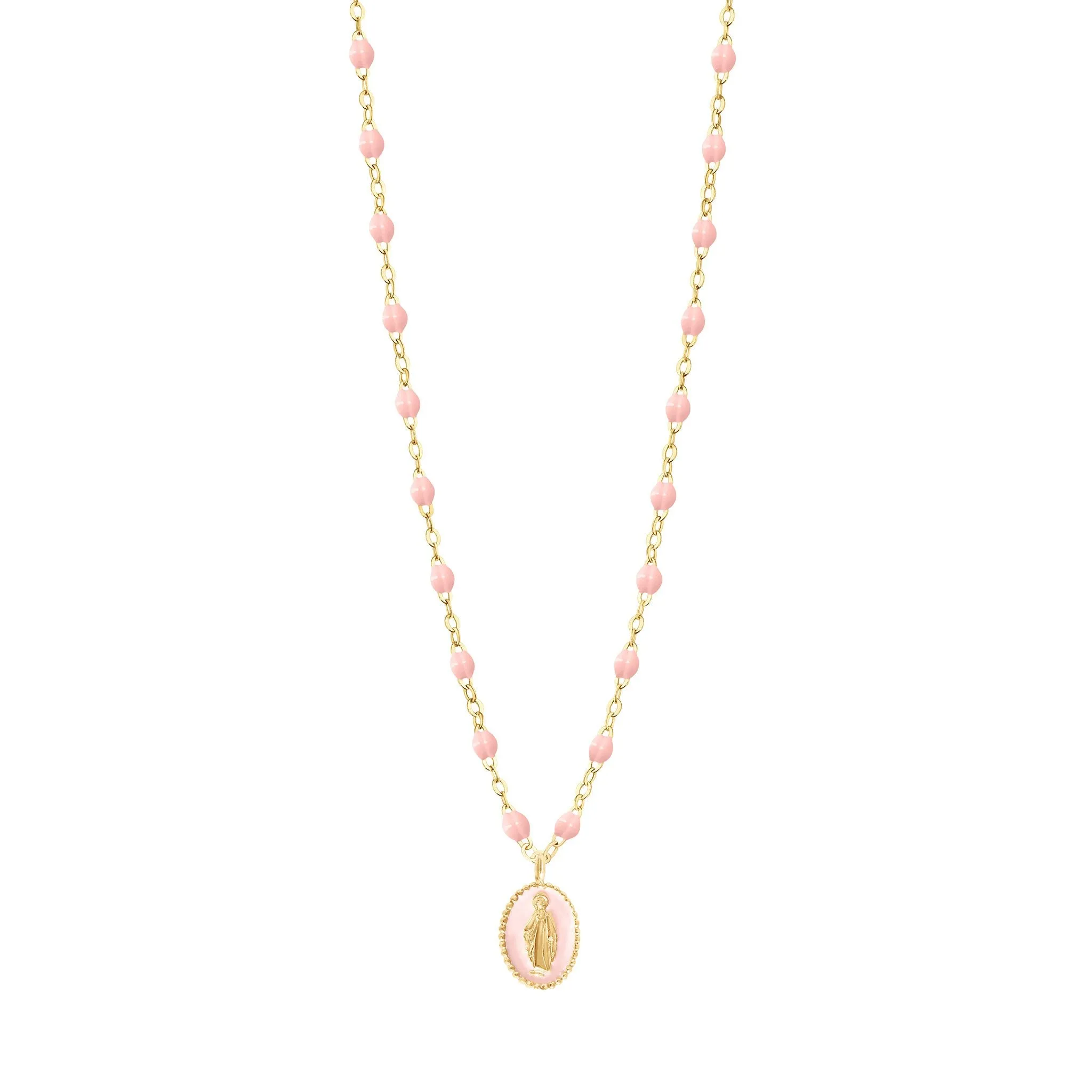 Madone resin charm Classic Gigi Baby Pink necklace, Yellow Gold, 16.5