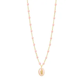 Madone resin charm Classic Gigi Baby Pink necklace, Yellow Gold, 16.5