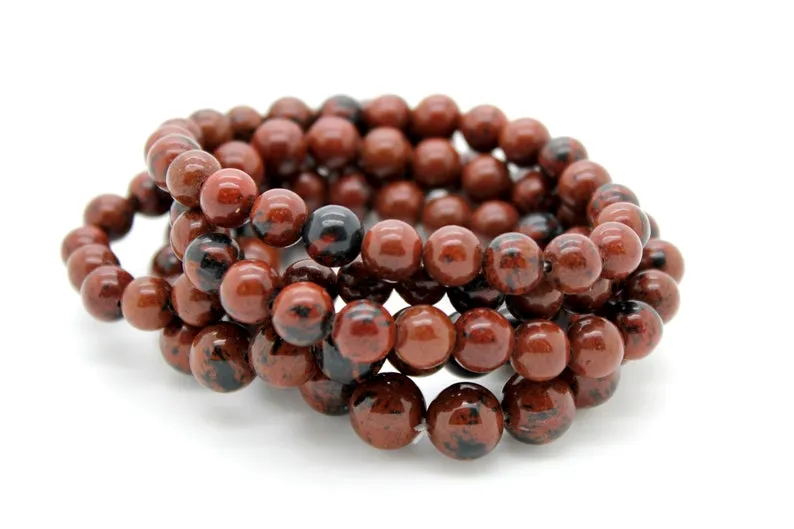 Mahogany Obsidian Smooth Round Gemstone Stretch Bracelet