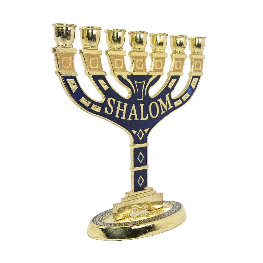 Menorah Seven-branched Candle Holder Jerusalem Blue Enamel Israel Judaica 6