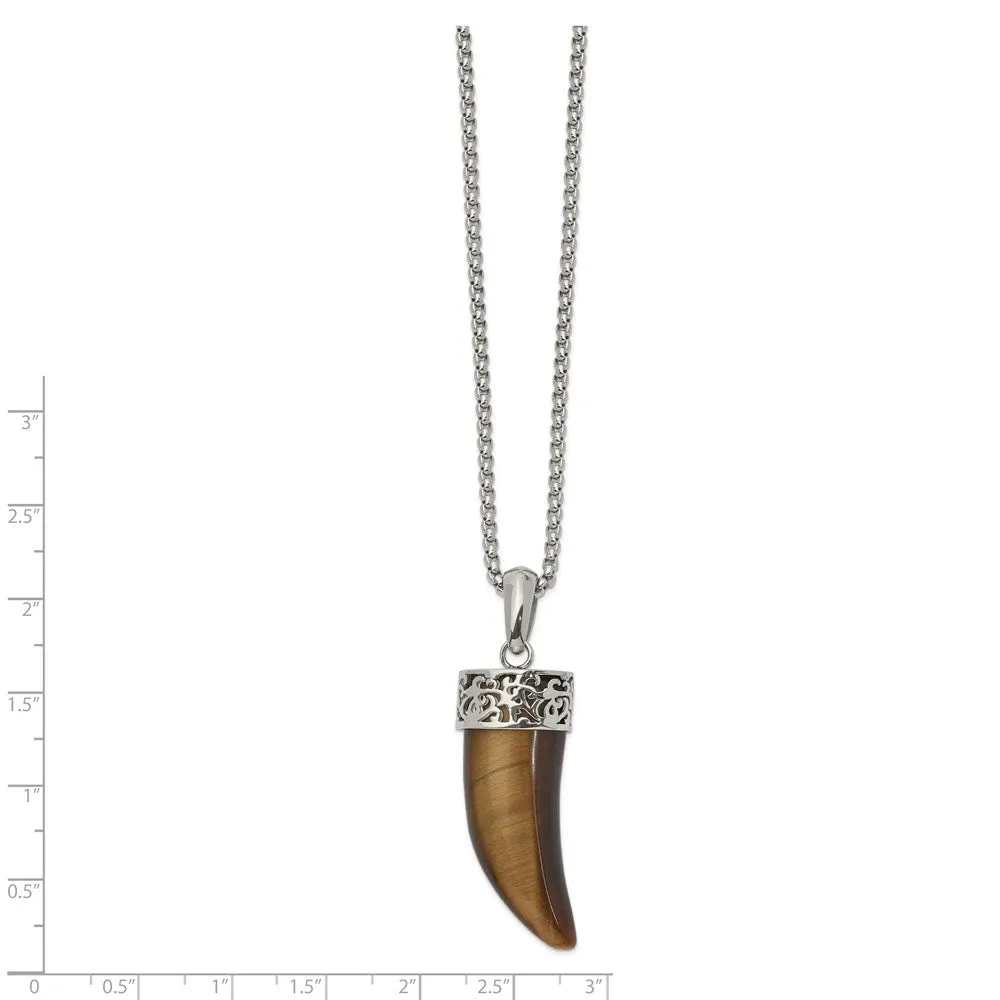 Men's Stainless Steel & Tiger's Eye 3D Claw Necklace, 24 Inch