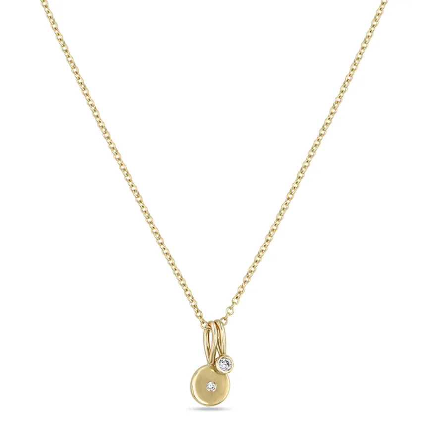 Midi Bitty Diamond Disc & Diamond Bezel Charm Necklace