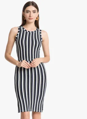 Midi Sleeveless Striped Kitted Lurex Midi Dress