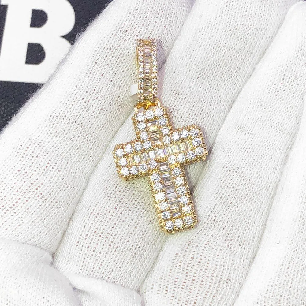 Mini Baguette Cross CZ Hip Hop Bling Bling Pendant