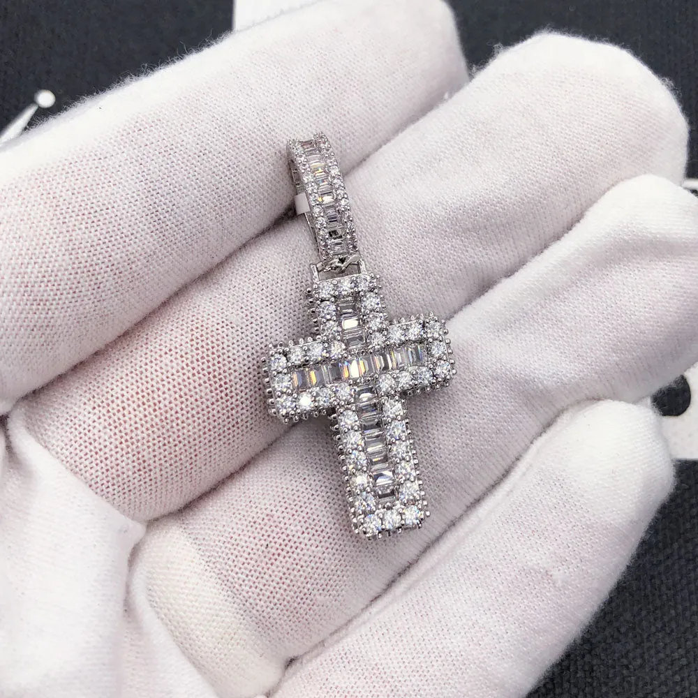 Mini Baguette Cross CZ Hip Hop Bling Bling Pendant