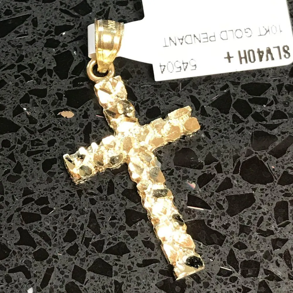 Mini Nugget Cross Pendant in 10K Yellow Gold