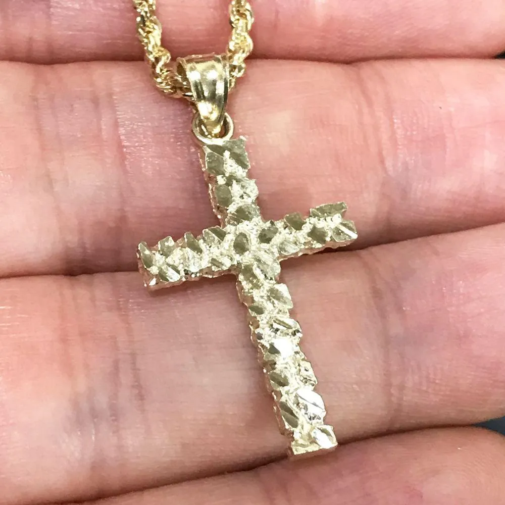 Mini Nugget Cross Pendant in 10K Yellow Gold